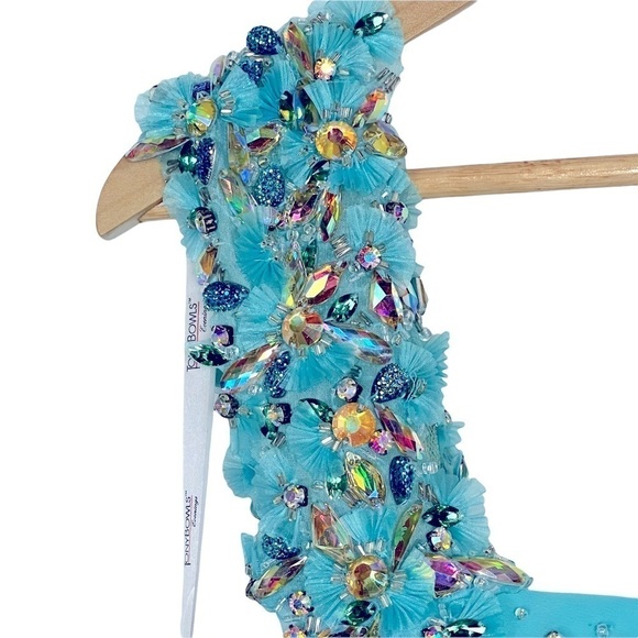 TONY BOWLS BEADED ONE SHOULDER HIGH SLIT CASCADE TRAIN PROM PAGEANT FORMAL GOWN - Picture 10 of 16